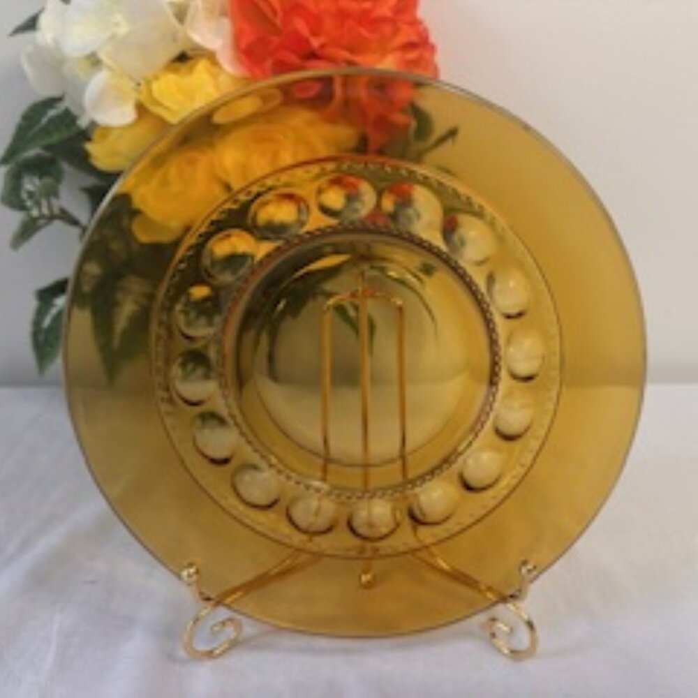 Vintage King's Crown Amber Glass Plate‎ Indiana Glass Thumbprint Style Decor